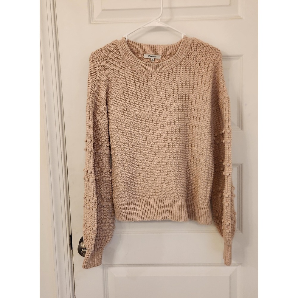 Madewell Bobble Sleeve Pullover Sweater Beige Tan Knit Crew Neck Small